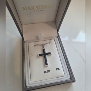 Marathon Sterling Silver and Onyx Cross